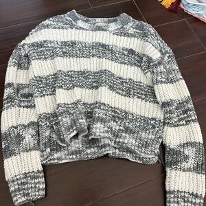 Cozy Gray and White Striped Sweater
